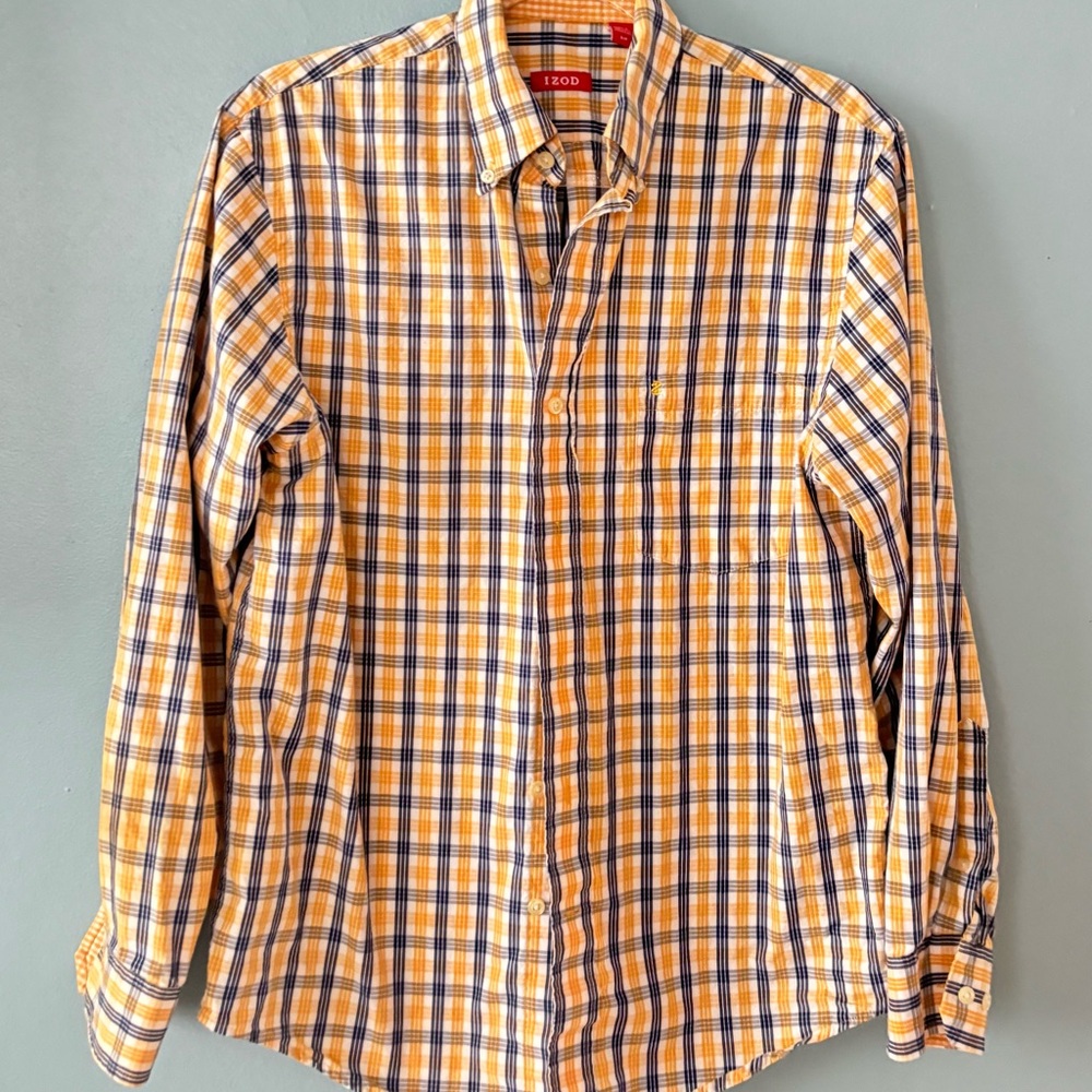 Izod Yellow and Blue Casual Button Down Shirt